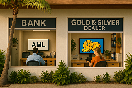 a bank is next to a bullion dealer's store